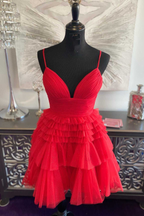 Mehrstufiges, rückenfreies A-Linien-Partykleid mit V-Ausschnitt, A-Linien-Heimkehrkleid Y2350