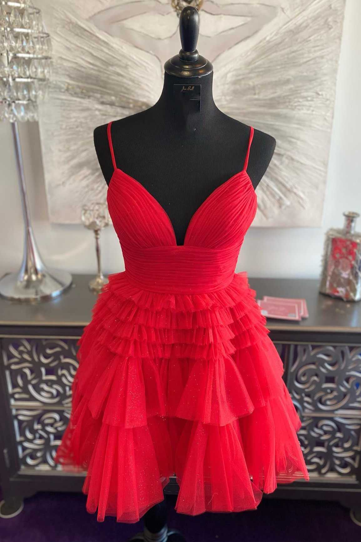 Mehrstufiges, rückenfreies A-Linien-Partykleid mit V-Ausschnitt, A-Linien-Heimkehrkleid Y2350
