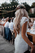 Roycebridal Lace Boho Mermaid Backless Cap Sleeve Bohemian Wedding Dresses ,MW265