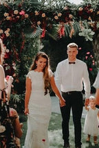 Roycebridal Lace Boho Mermaid Backless Cap Sleeve Bohemian Wedding Dresses ,MW265
