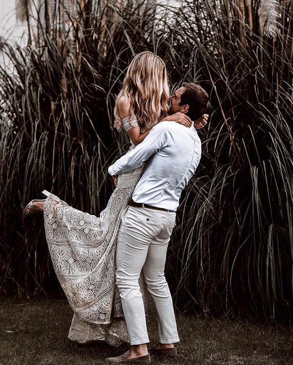 Roycebridal Sweetheart Neck Lace Beach Ivory Rustic Boho Wedding Dresses,MW267