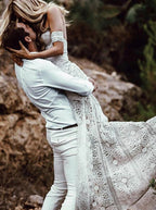 Roycebridal Sweetheart Neck Lace Beach Ivory Rustic Boho Wedding Dresses,MW267