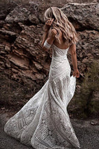 Roycebridal Sweetheart Neck Lace Beach Ivory Rustic Boho Wedding Dresses,MW267