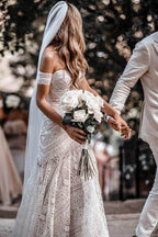 Roycebridal Sweetheart Neck Lace Beach Ivory Rustic Boho Wedding Dresses,MW267