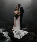 Roycebridal Lace Polka Dot Boho with Sleeves Bohemian Wedding Dress,MW274