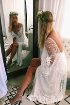 Vestidos de novia rústicos con mangas de murciélago y encaje, color marfil, estilo bohemio, MW407