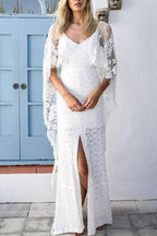 Vestidos de novia rústicos con mangas de murciélago y encaje, color marfil, estilo bohemio, MW407