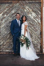 Sparkly Wedding Dresses Romantic A-line V-neck Beading Chiffon Bridal Gown,MW442