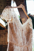 Sparkly Wedding Dresses Romantic A-line V-neck Beading Chiffon Bridal Gown,MW442