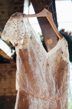 Sparkly Wedding Dresses Romantic A-line V-neck Beading Chiffon Bridal Gown,MW442