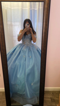 Vestido de fiesta azul con hombros descubiertos, vestido de quinceañera azul, vestido de quinceañera Y6508
