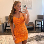 Lindos vestidos de fiesta ajustados con escote redondo y encaje naranja Y2919