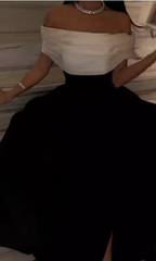 Vestidos de fiesta de satén blanco y negro de lujo con cola desmontable, vestido de noche para cóctel hecho a medida Y5025