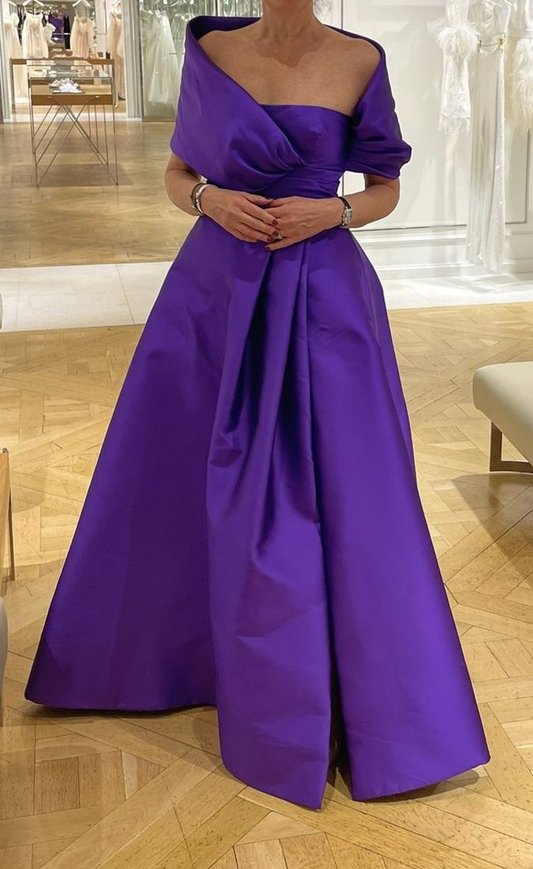 Lila A-Linie Satin Langes Abendkleid, Lila Hochzeitsgastkleid Y4006