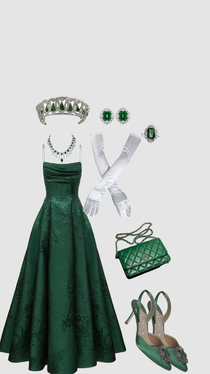Smaragdgrünes A-Linie Spaghettiträger Ballkleid, Schickes Abendkleid Y1799