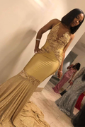 Vestido de noche largo estilo sirena, sin mangas, con cuello halter y cola larga, súper brillante, Y472