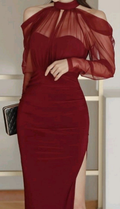 Vestido largo de sirena para mujer, sexy, con hombros descubiertos, cintura alta, abertura de malla, ajustado, elegante, a la moda, corsé, vestido de fiesta de noche Y5526