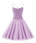 Glitzerndes Tüll-Heimkehrkleid, kurz, für Teenager, mit Spitze und Perlen besetzt, Cocktailkleid für Junioren, Y2424