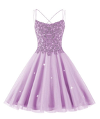 Glitzerndes Tüll-Heimkehrkleid, kurz, für Teenager, mit Spitze und Perlen besetzt, Cocktailkleid für Junioren, Y2424