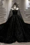 Vestido de fiesta princesa negro sin tirantes y brillante con lentejuelas Y56