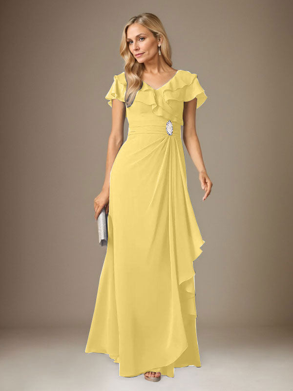 Vestido de gasa fruncido con escote en V y corte A de Stormy