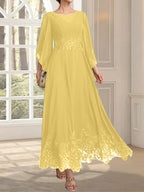 Vestido de gasa con encaje y lentejuelas para madre de la novia, corte A, escote ilusión, largo hasta los tobillos