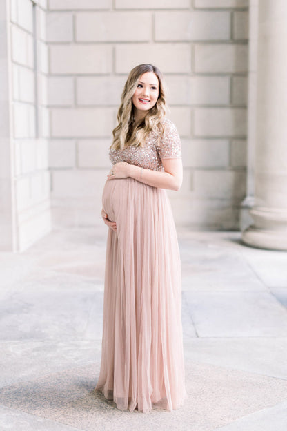 Sequin Pink Maternity Dress SY047