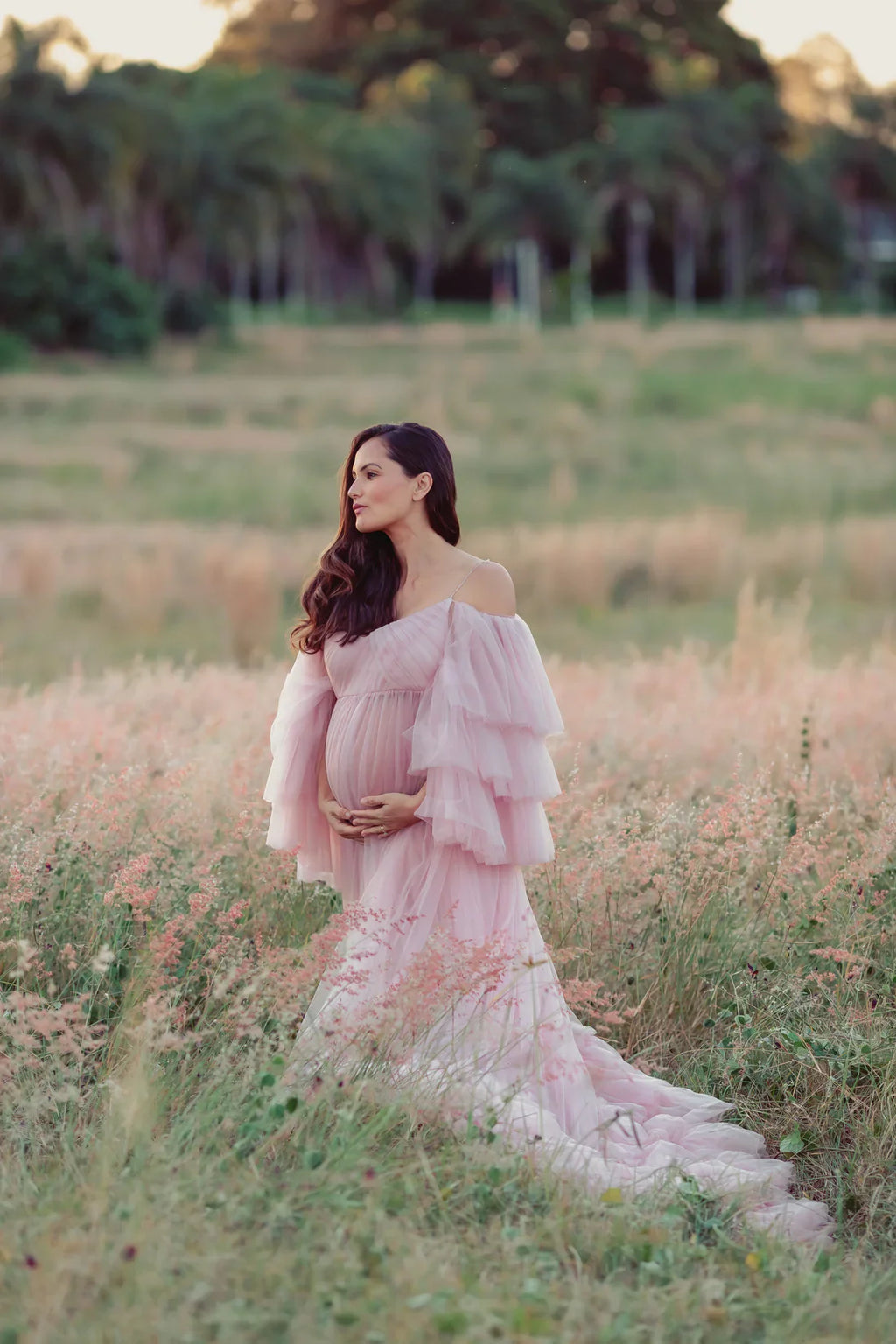 Blush Sweetheart Maternity Robe for Photoshoot with Spaghetti Strap SY005