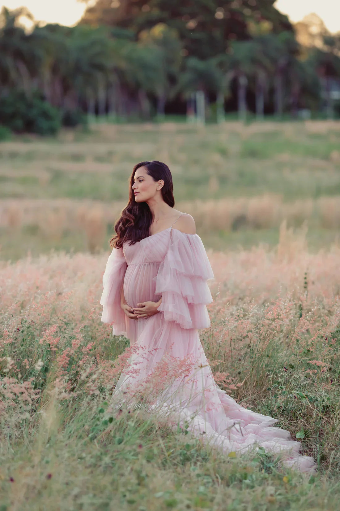 Blush Sweetheart Maternity Robe for Photoshoot with Spaghetti Strap SY005