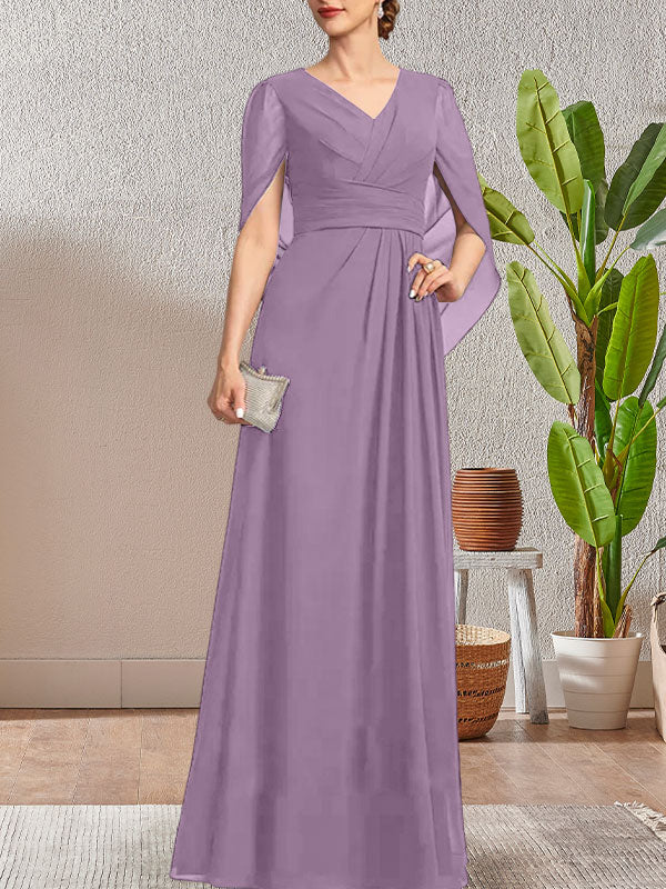 Vestido largo azul marino oscuro con escote en V y corte A para madre de la novia