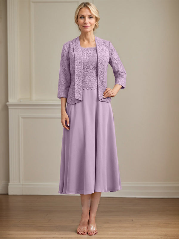 Vestido de gasa con encaje y escote redondo hasta la rodilla para madre de la novia