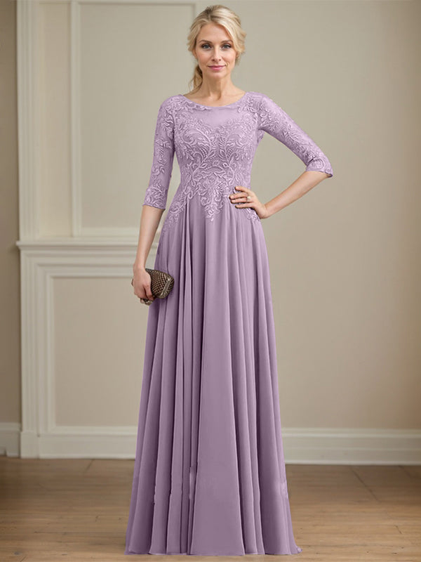 Vestido de gasa con encaje y lentejuelas para madre de la novia, corte A, escote ilusión, largo hasta el suelo