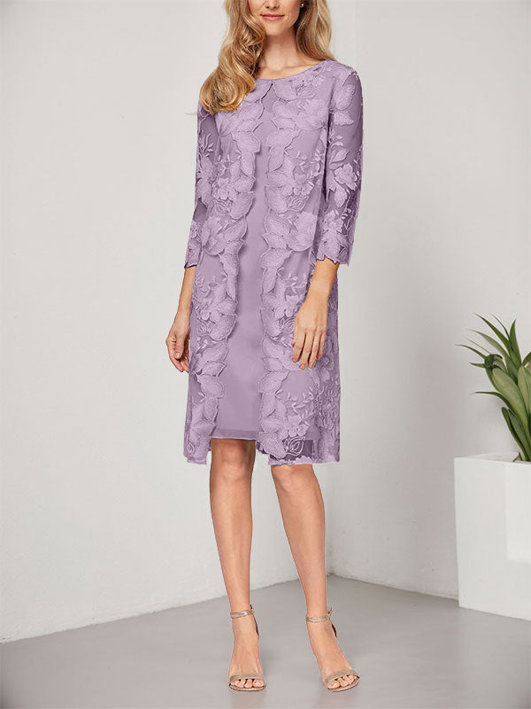 Vestido de gasa con encaje y corte en A hasta la rodilla para madre de la novia con chaqueta