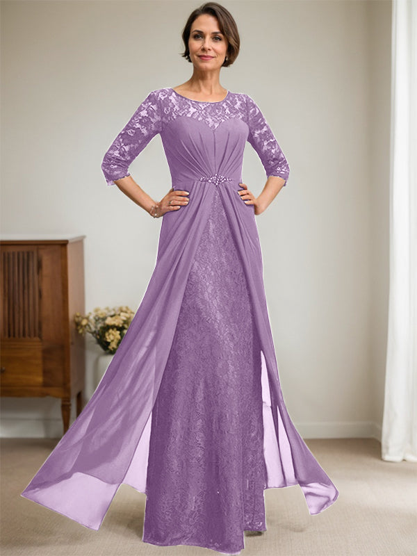 Vestido de gasa con encaje, ilusión, corte A, largo hasta el suelo, para madre de la novia, con volantes y cuentas