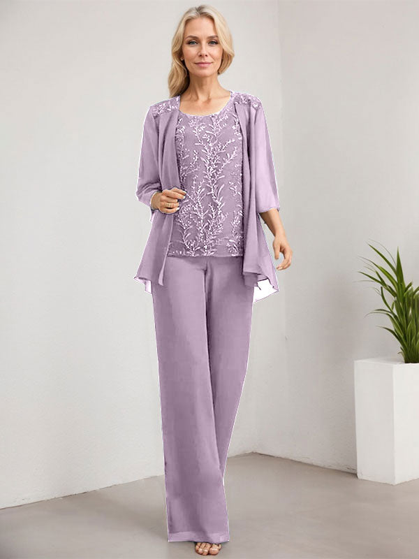 Vestido de madre de la novia de gasa con encaje, largo hasta el suelo, con lentejuelas y mono/pantalón separado