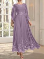 Vestido de gasa con encaje y lentejuelas para madre de la novia, corte A, escote ilusión, largo hasta los tobillos