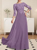 Vestido de gasa con encaje y lentejuelas para madre de la novia, corte A, largo hasta el suelo