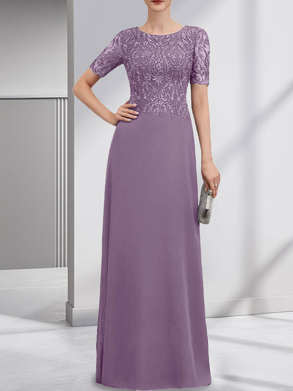 Vestido de gasa con encaje y lentejuelas para madre de la novia, corte A, largo hasta el suelo