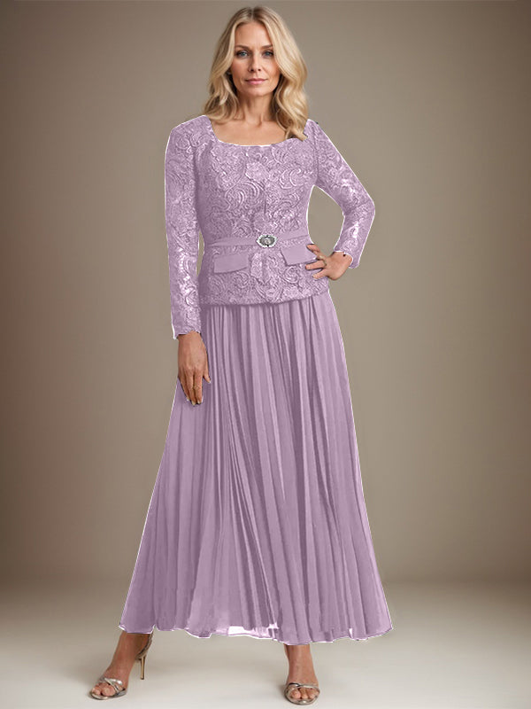 Vestido de gasa para madre de la novia con corte A, cuadrado, largo hasta los tobillos, con pliegues