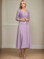 Vestido de gasa con encaje y lentejuelas para madre de la novia, corte A, largo hasta la rodilla