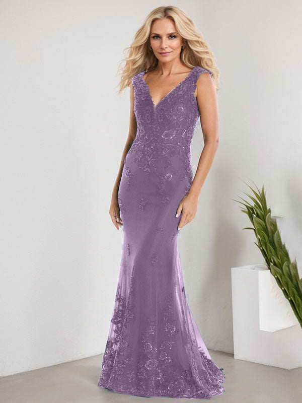 Vestido de novia de gasa con encaje, escote en V y largo hasta el suelo, con apliques de lentejuelas, estilo sirena