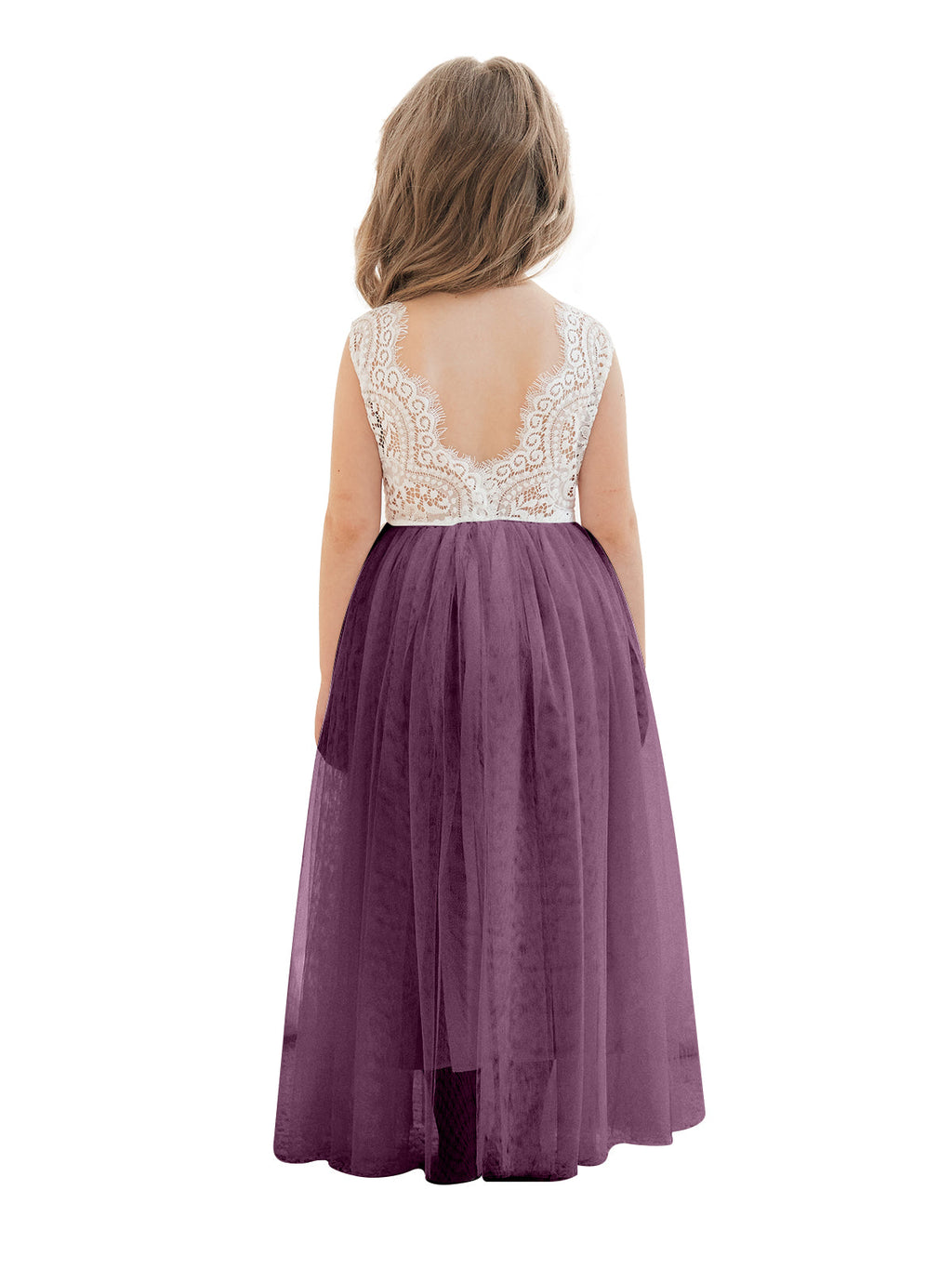 Vestido blanco de tul con encaje y corte en A hasta los tobillos (2003227597)