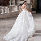 Mermaid 2 In 1 Wedding Dress Tulle Scoop Cap Sleeves Backless Lace Appliques Bridal Gowns With Detachable Train свадебное платье-payinti