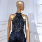 Zum Verkauf, keine Rückgabe, keine Rückerstattung, Meerjungfrau-Quaste, Luxus-Neckholder, Strass-Abendkleid, Festzugskleid, ärmellos, Meerjungfrau, geteilt, Robe de Soiree LA60776 