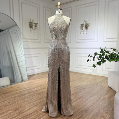 En oferta, sin devolución ni reembolso, vestido de noche de lujo con borlas de sirena y diamantes de imitación, vestido de desfile sin mangas, vestido de noche de sirena con abertura LA60776 