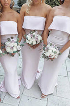 Vestido de dama de honor rosa, sin tirantes, largo hasta el suelo, corte sirena, BD134