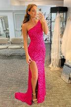 Meerjungfrau Glitzer One-Shoulder Rückenfreies Ballkleid mit Pailletten PSK386