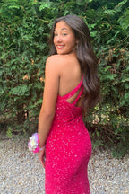 Meerjungfrau Glitzer One-Shoulder Rückenfreies Ballkleid mit Pailletten PSK386