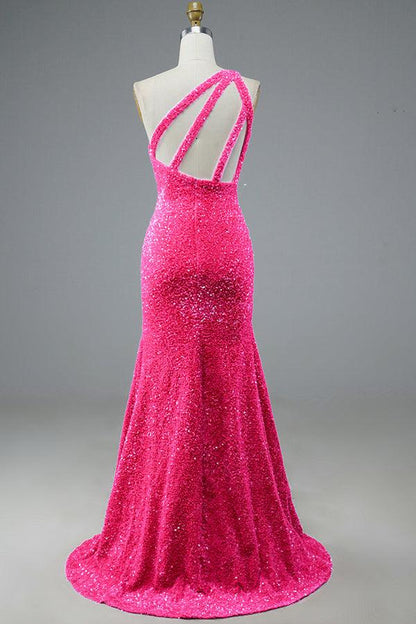Meerjungfrau Glitzer One-Shoulder Rückenfreies Ballkleid mit Pailletten PSK386