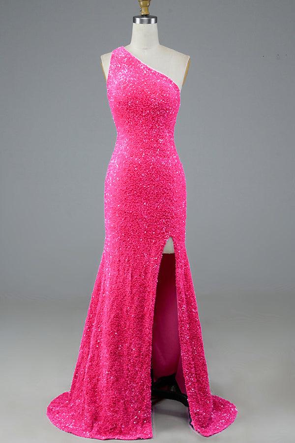 Meerjungfrau Glitzer One-Shoulder Rückenfreies Ballkleid mit Pailletten PSK386